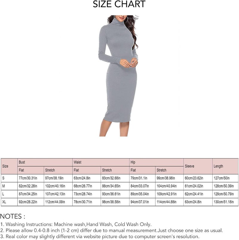 woobles Turtleneck Knit Sweater Stretch Dress, Solid Color Elastic Basic Turtleneck Ribbed Sweater Dress for Winter for Party Date XL - Image 3